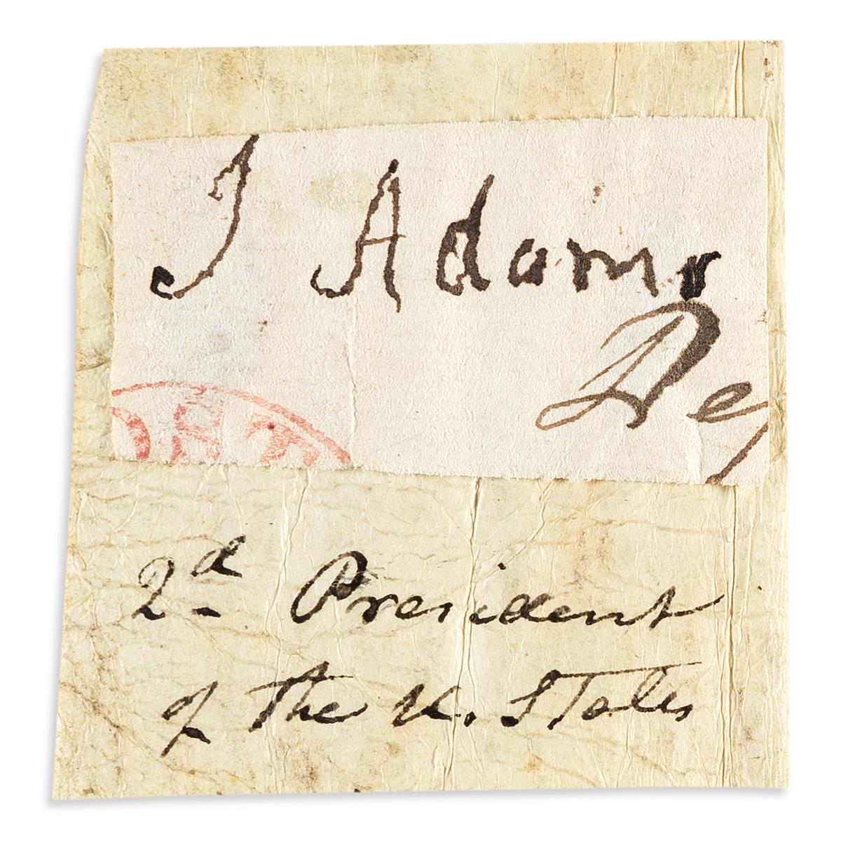 ADAMS, JOHN. Clipped Signature, J Adams, likely a franking signature removed from an address panel, mounted to a strip of vellum.
